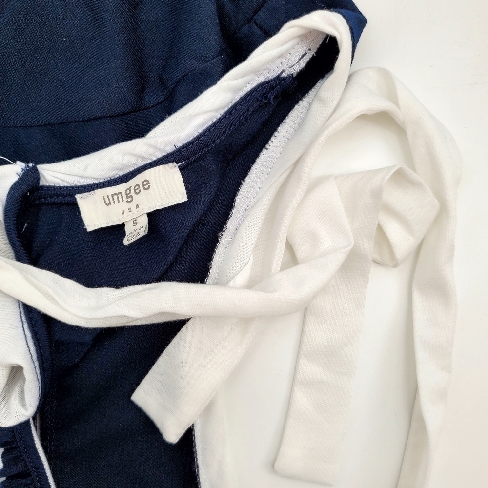 Umgee Blue White Striped Ruffle Top - Picture 3 of 5